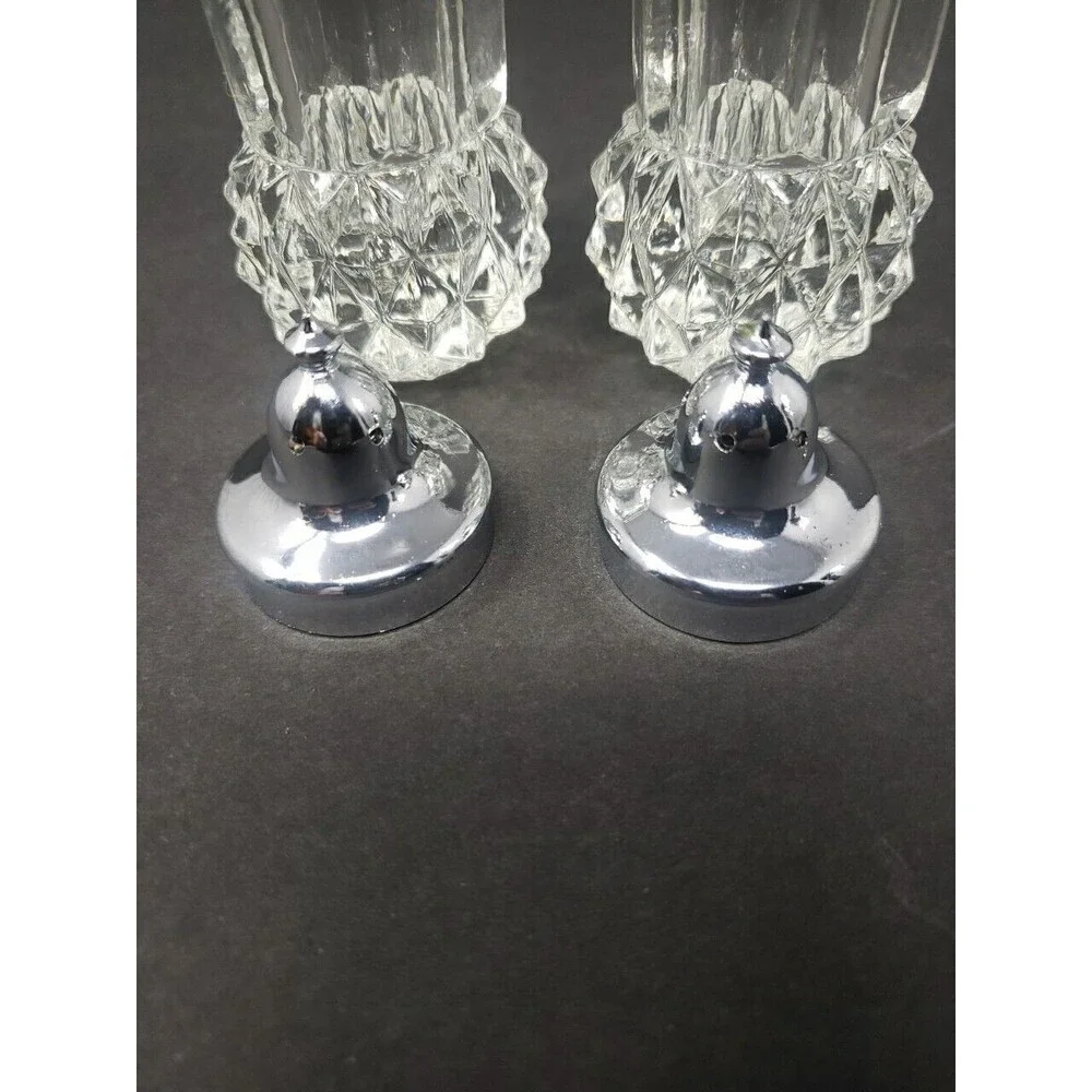 Vintage Salt & Pepper Shakers c1960s Heavy Glass Made in Hong Kong Diamond Cut